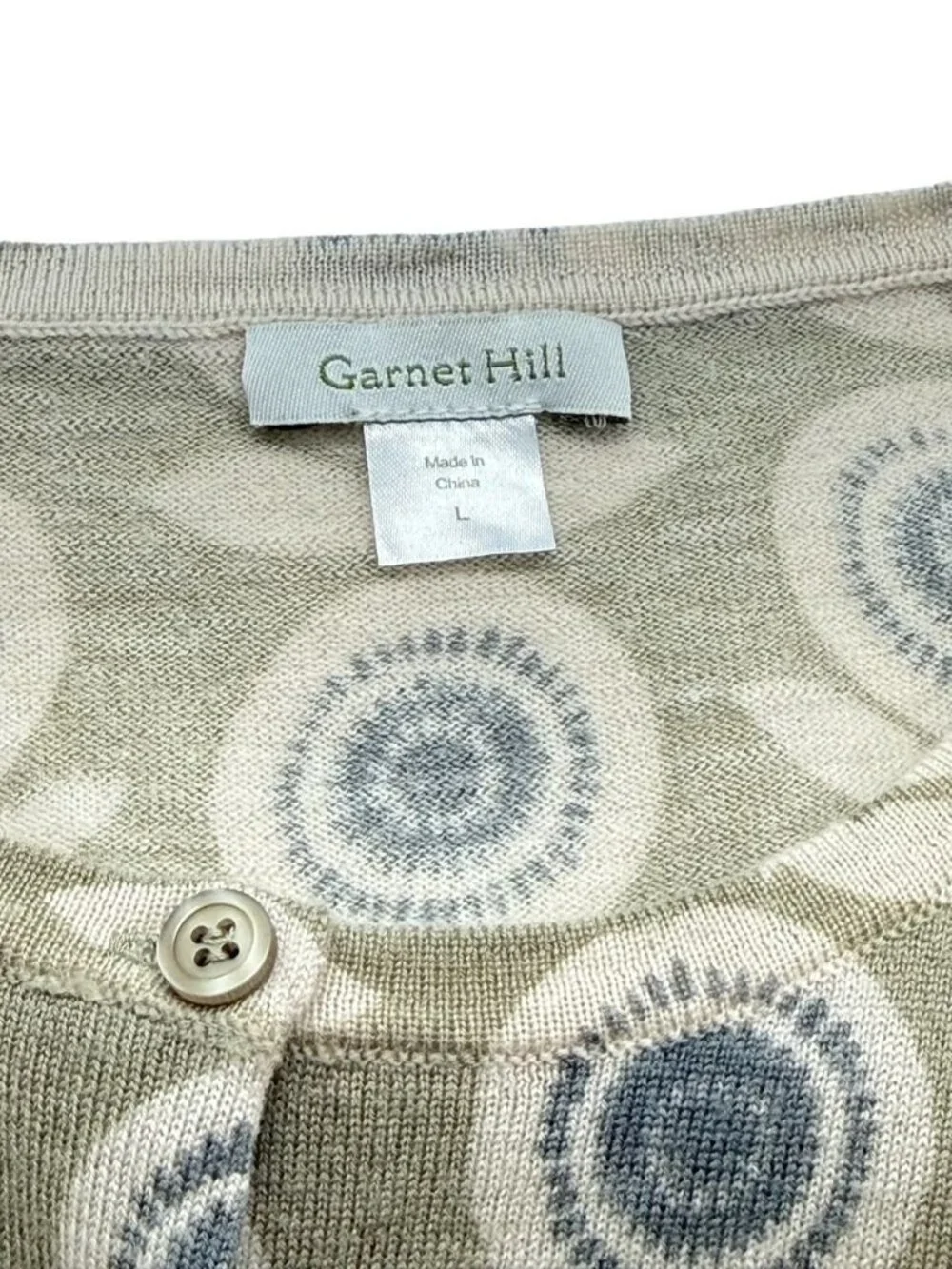 Garnet Hill Women's 100% Merino Wool Cardigan Sweater Sage Gray Floral Size L